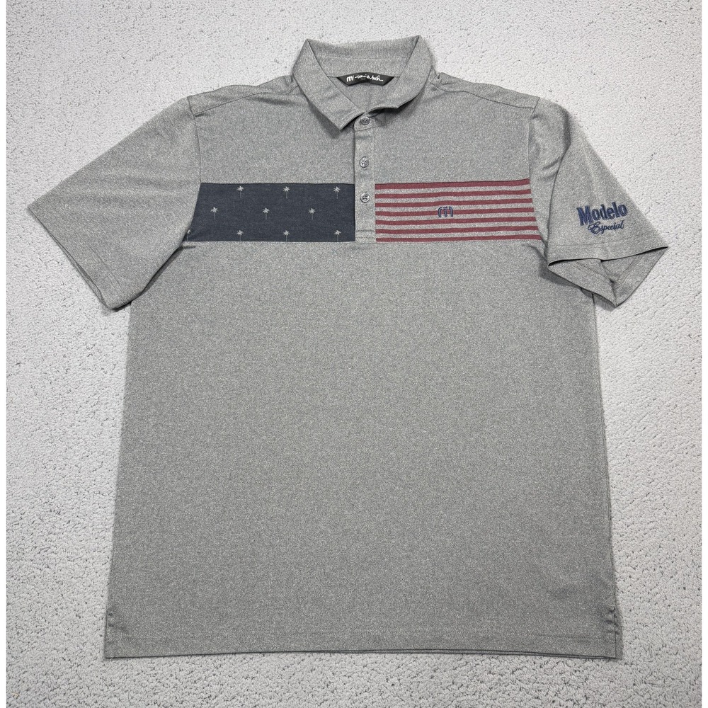 Travis Mathew Polo Shirt Mens Large Gray Modelo Flag Golf Performance Stretch